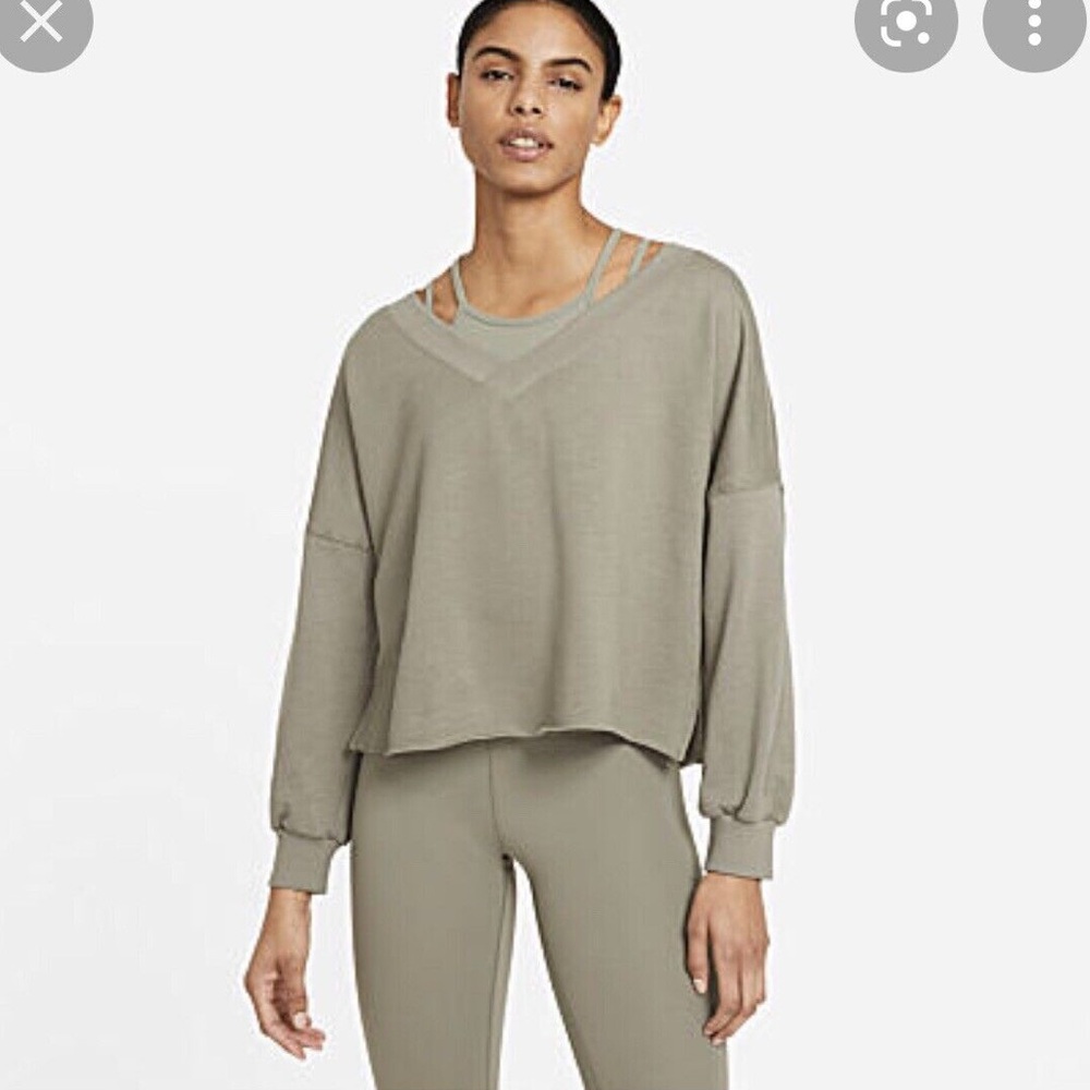 NIKE Yoga Lux Army Green Soft Cropped Sweatshirt Top XS